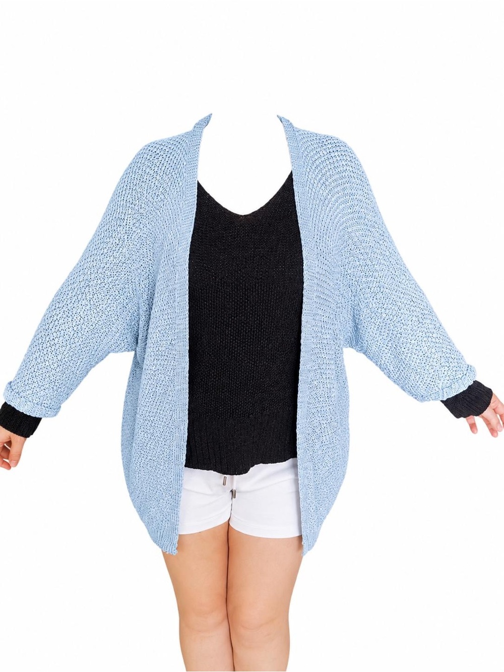 Light Blue Open-Front Women's Knit Cardigan Sweater
